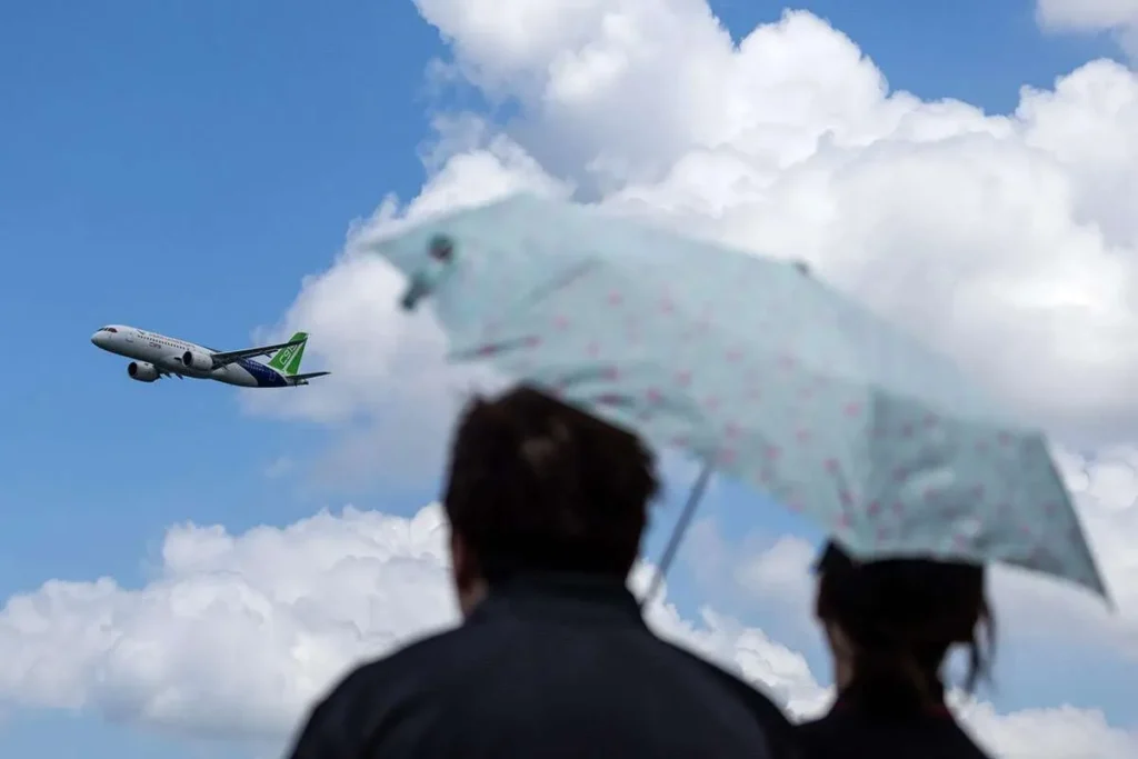 China showcases its COMAC C919 aircraft at the Singapore Airshow, presenting a challenge to Boeing’s troubled 737 Max